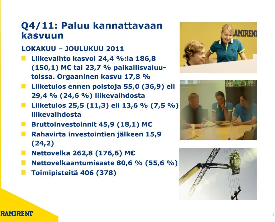 Orgaaninen kasvu 17,8 % Liiketulos ennen poistoja 55,0 (36,9) eli 29,4 % (24,6 %) liikevaihdosta Liiketulos 25,5