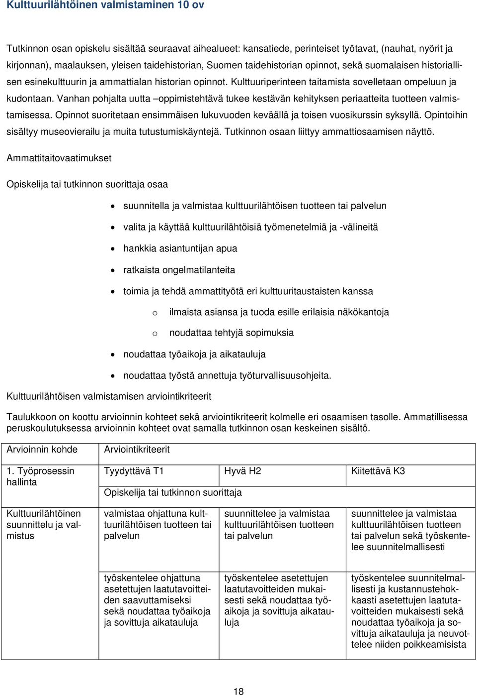 Vanhan pohjalta uutta oppimistehtävä tukee kestävän kehityksen periaatteita tuotteen valmistamisessa. Opinnot suoritetaan ensimmäisen lukuvuoden keväällä ja toisen vuosikurssin syksyllä.