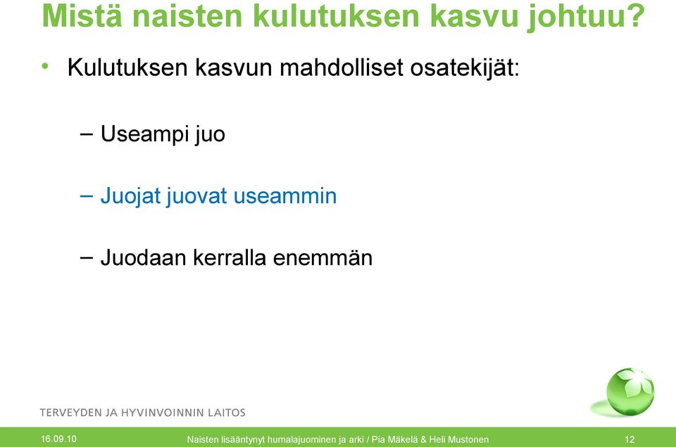 Juojat juovat useammin Juodaan kerralla enemmän 16.09.