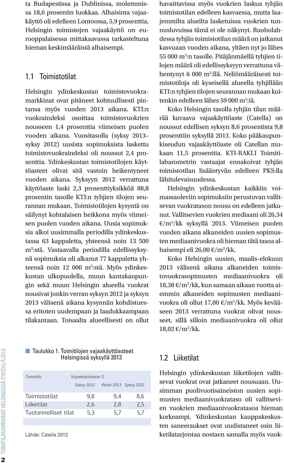 1 Toimistotilat Helsingin ydinkeskustan toimistovuokramarkkinat ovat pitäneet kohtuullisesti pintansa myös vuoden 2013 aikana.