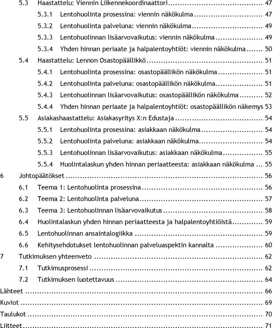 .. 51 5.4.3 Lentohuolinnan lisäarvovaikutus: osastopäällikön näkökulma... 52 5.4.4 Yhden hinnan periaate ja halpalentoyhtiöt: osastopäällikön näkemys 53 5.