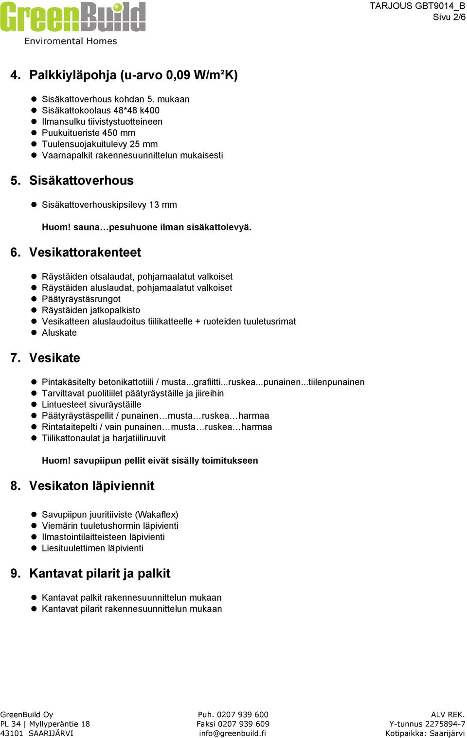 Sisäkattoverhous Sisäkattoverhouskipsilevy 13 mm Huom! sauna pesuhuone ilman sisäkattolevyä. 6.