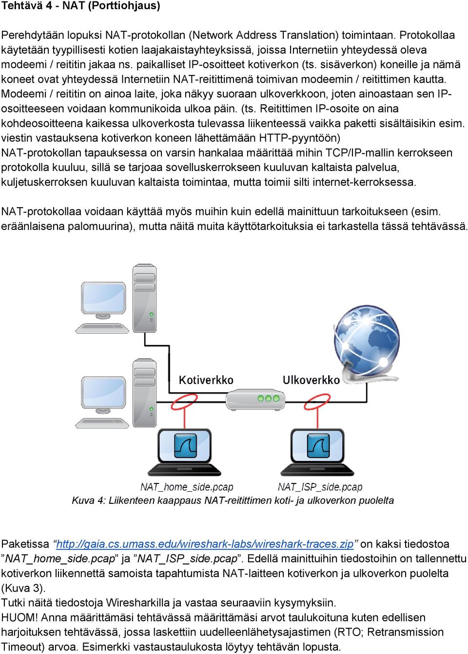 sisäverkon) koneille ja nämä koneet ovat yhteydessä Internetiin NAT-reitittimenä toimivan modeemin / reitittimen kautta.