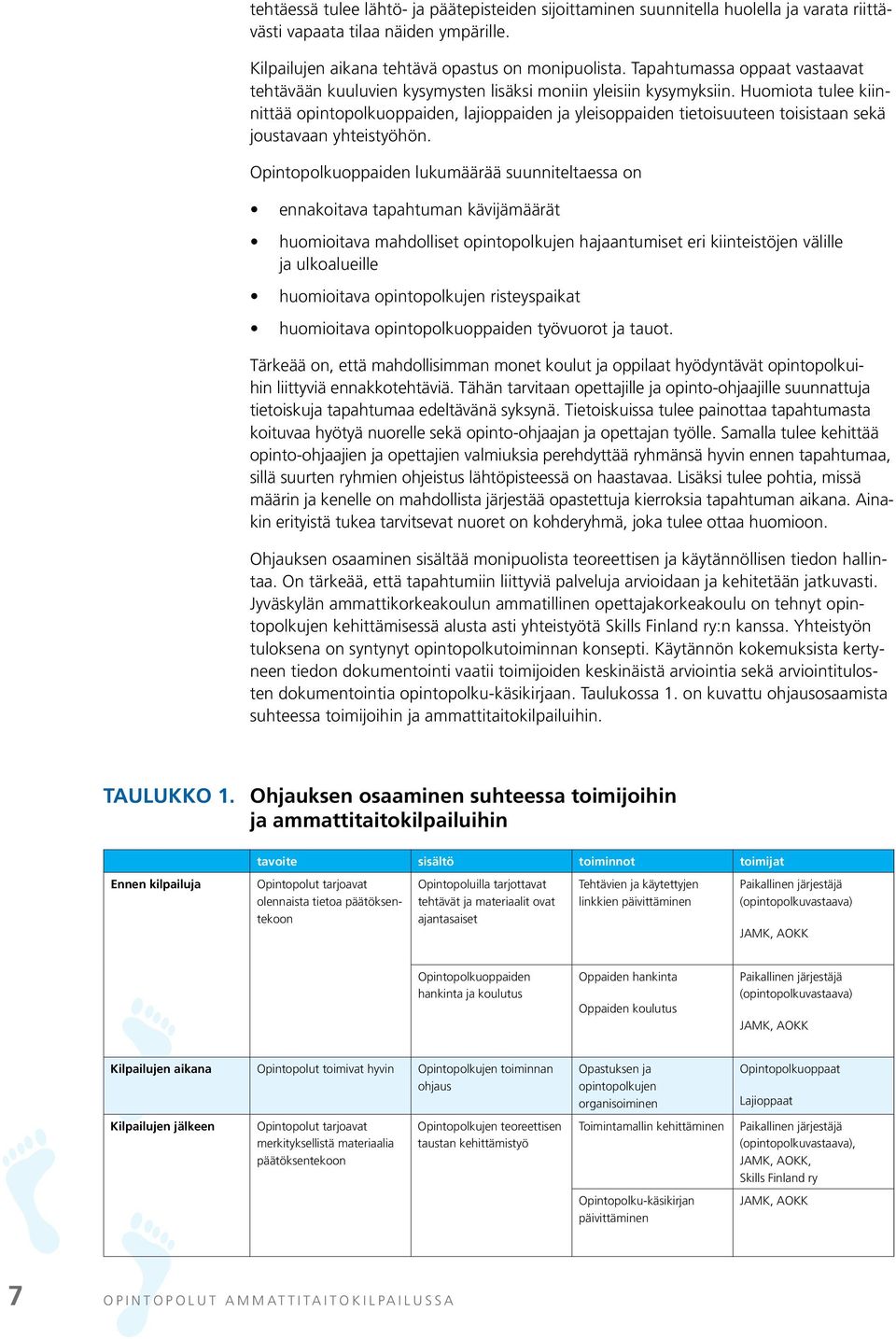 Huomiota tulee kiinnittää opintopolkuoppaiden, lajioppaiden ja yleisoppaiden tietoisuuteen toisistaan sekä joustavaan yhteistyöhön.