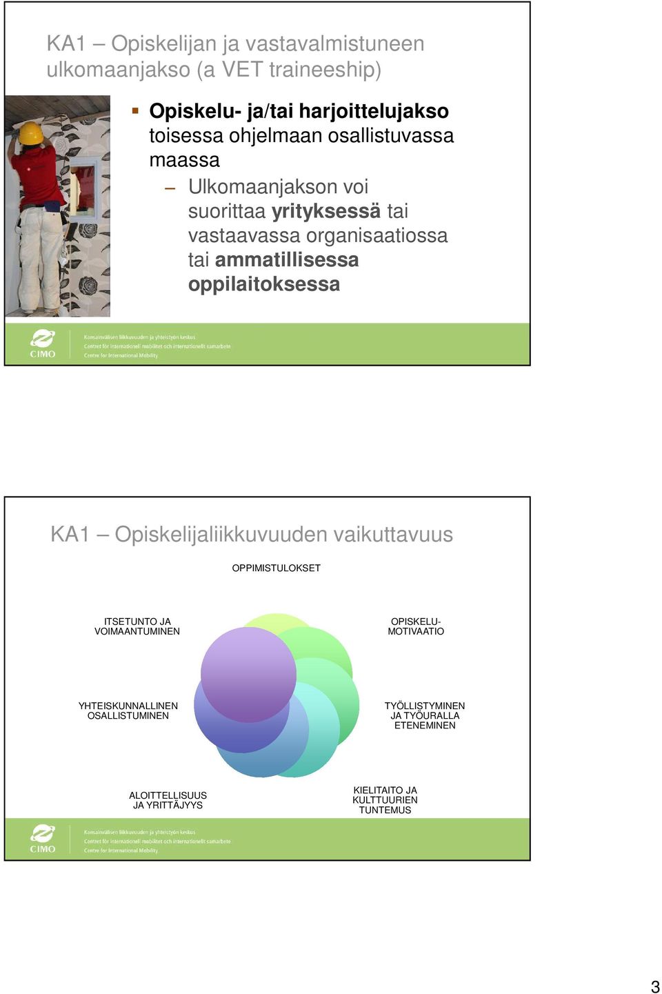 oppilaitoksessa KA1 Opiskelijaliikkuvuuden vaikuttavuus OPPIMISTULOKSET ITSETUNTO JA VOIMAANTUMINEN OPISKELU- MOTIVAATIO