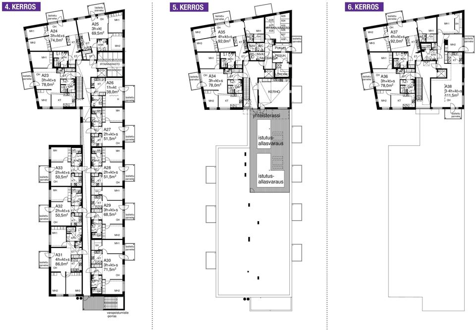 3 A37 4h+kt+s WC VH 92,0m 2 WC VH A22 A23 A24A25 A30 IRTAINVARASTO WC / INVA ESUH.