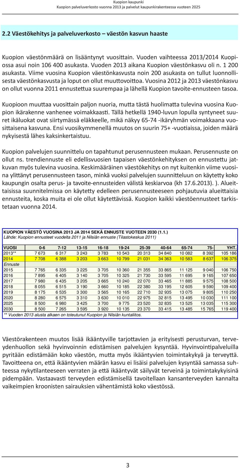 Vuosina 2012 ja 2013 väestönkasvu on ollut vuonna 2011 ennustettua suurempaa ja lähellä Kuopion tavoite-ennusteen tasoa.