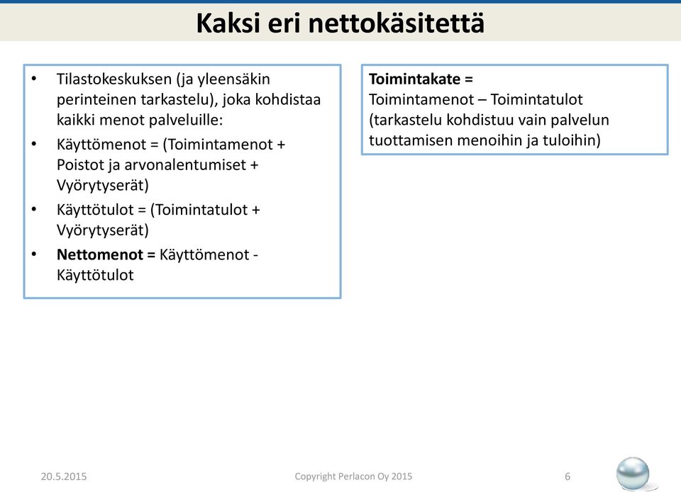 (Toimintatulot + Vyörytyserät) Nettomenot = Käyttömenot - Käyttötulot Toimintakate = Toimintamenot