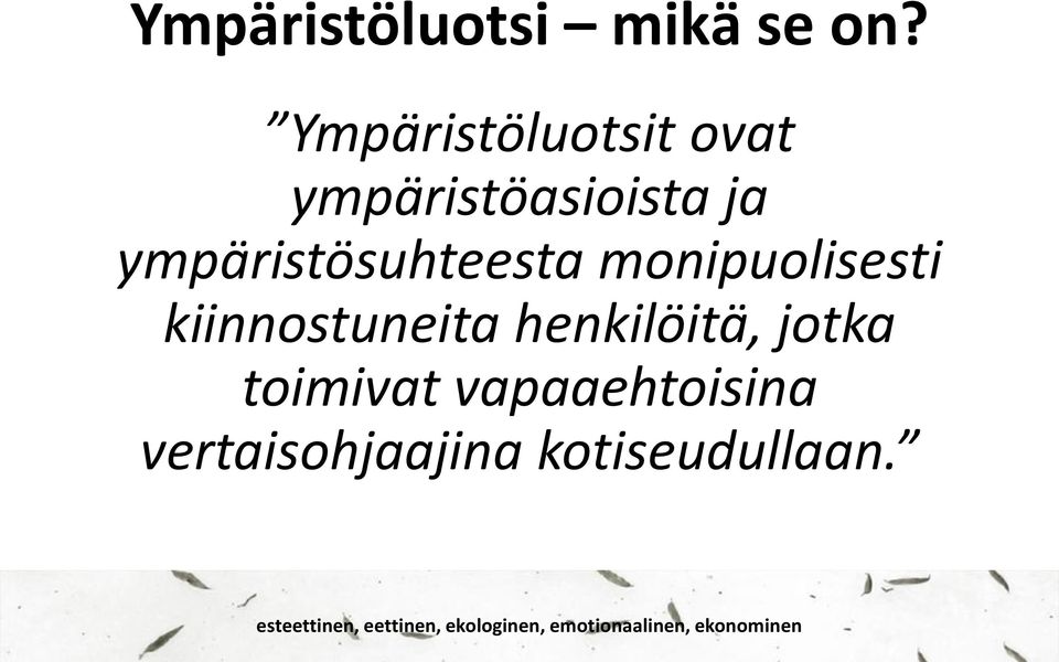 ympäristösuhteesta monipuolisesti kiinnostuneita