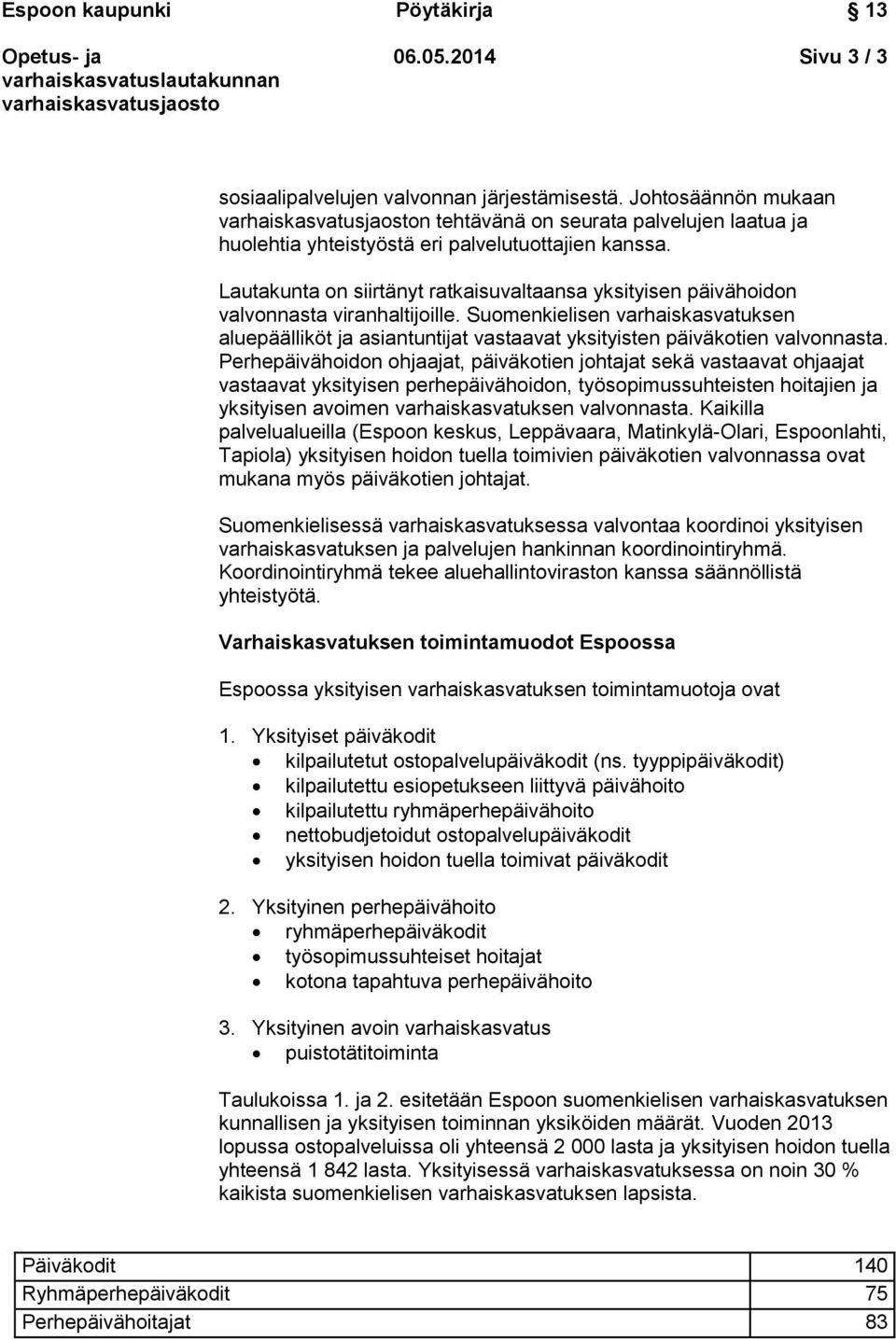 Suomenkielisen varhaiskasvatuksen aluepäälliköt ja asiantuntijat vastaavat yksityisten päiväkotien valvonnasta.