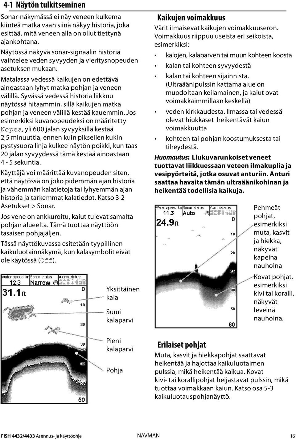 Syvässä vedessä historia liikkuu näytössä hitaammin, sillä kaikujen matka pohjan ja veneen välillä kestää kauemmin.