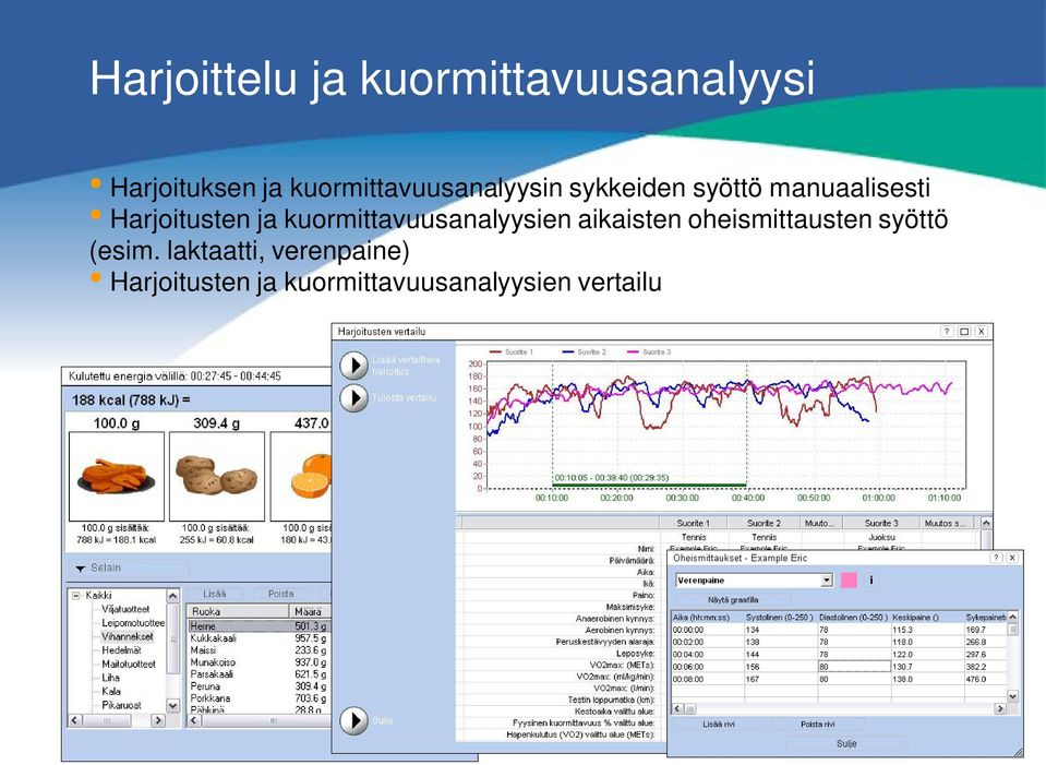 Harjoitusten ja kuormittavuusanalyysien aikaisten
