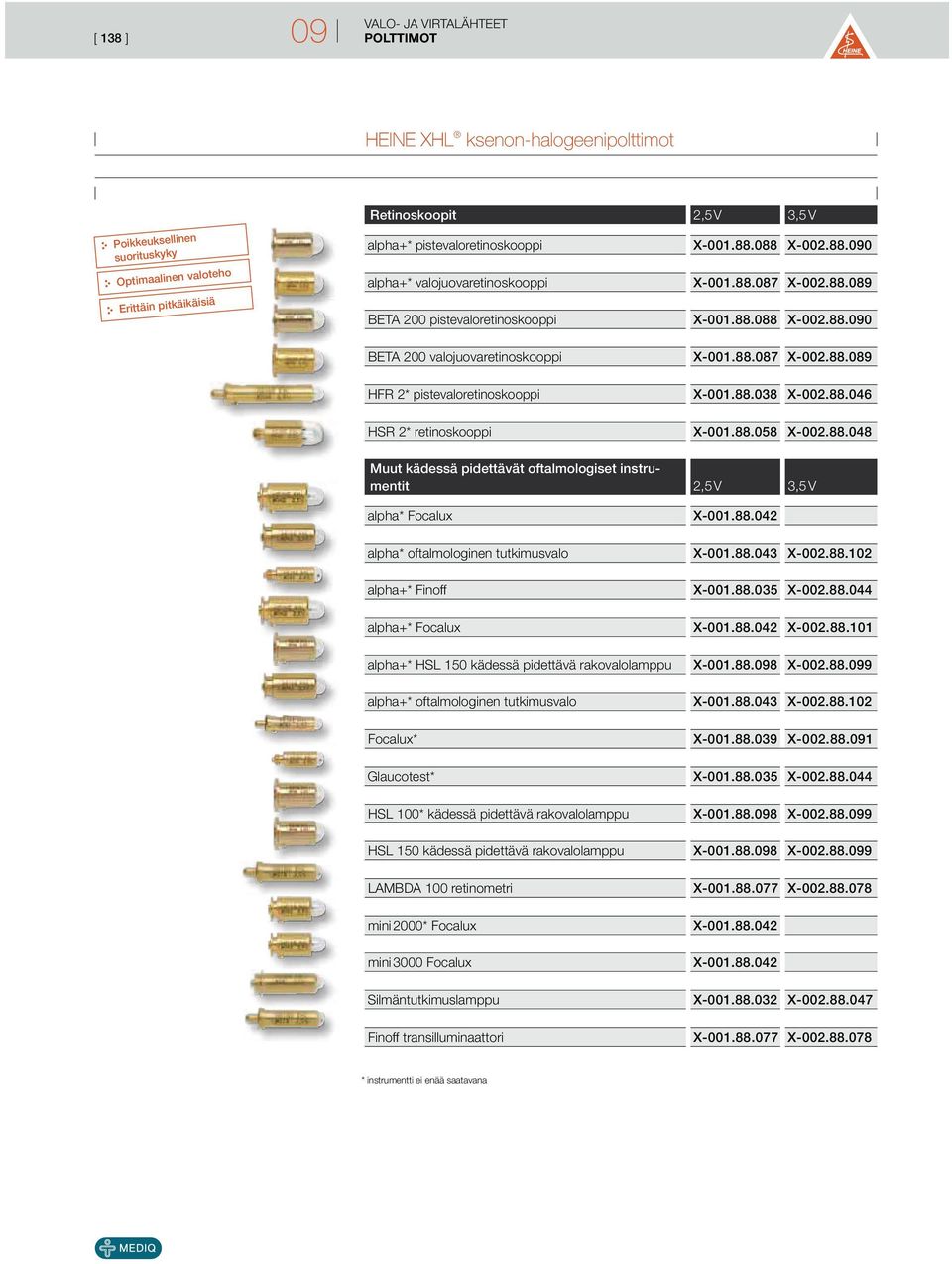 88.087 X-002.88.089 X-001.88.038 X-002.88.046 X-001.88.058 X-002.88.048 Muut kädessä pidettävät oftalmologiset instrumentit 2,5 V 3,5 V alpha* Focalux alpha* oftalmologinen tutkimusvalo alpha+*