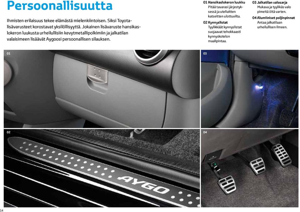 01 Hansikaslokeron luukku Pitää tavarasi järjestyksessä ja uteliaitten katseitten ulottuvilta.