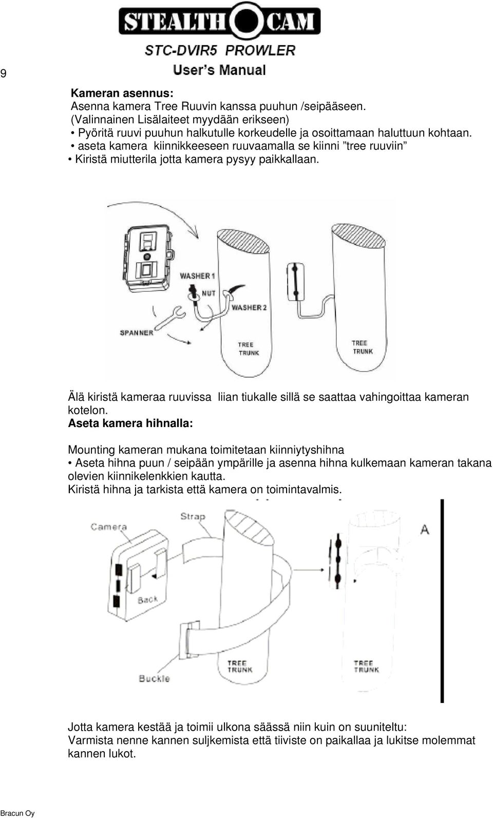 Älä kiristä kameraa ruuvissa liian tiukalle sillä se saattaa vahingoittaa kameran kotelon.