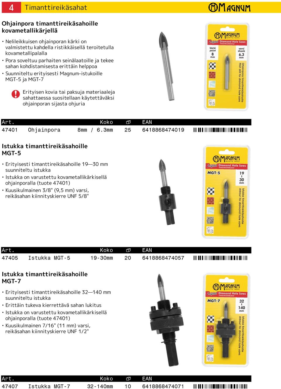 käytettäväksi ohjainporan sijasta ohjuria 47401 Ohjainpora 8mm / 6.