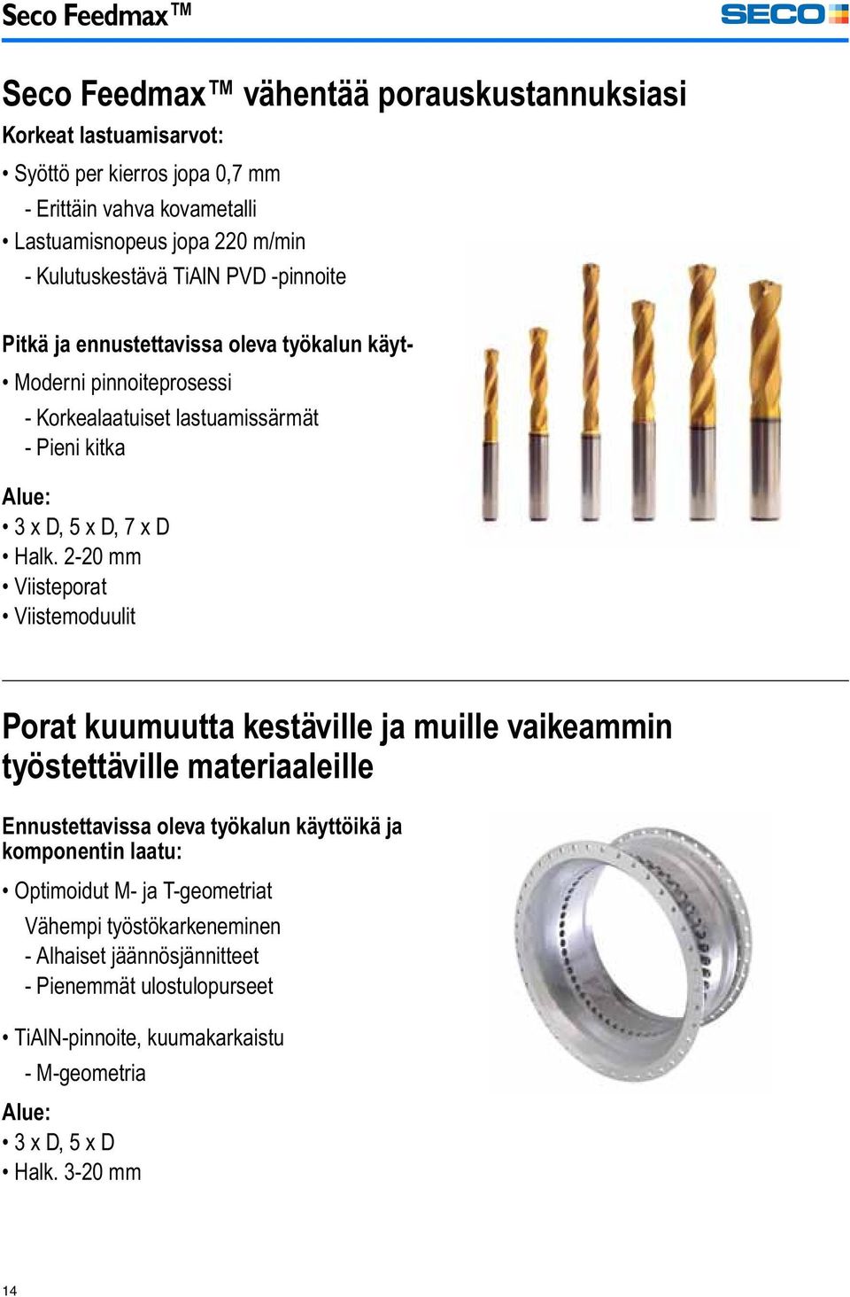 2-20 mm Viisteporat Viistemoduulit Porat kuumuutta kestäville ja muille vaikeammin työstettäville materiaaleille Ennustettavissa oleva työkalun käyttöikä ja komponentin laatu: