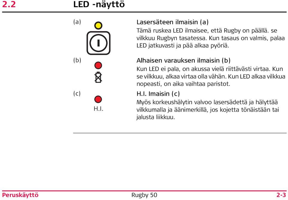 Alhaisen varauksen ilmaisin (b) Kun LED ei pala, on akussa vielä riittävästi virtaa. Kun se vilkkuu, alkaa virtaa olla vähän.