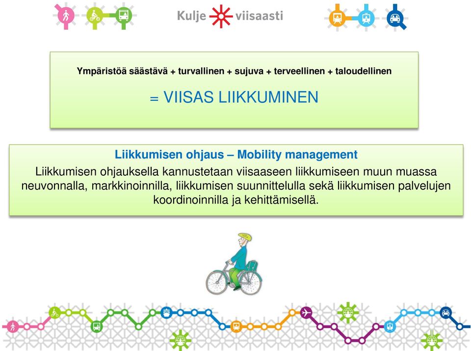 kannustetaan viisaaseen liikkumiseen muun muassa neuvonnalla, markkinoinnilla,