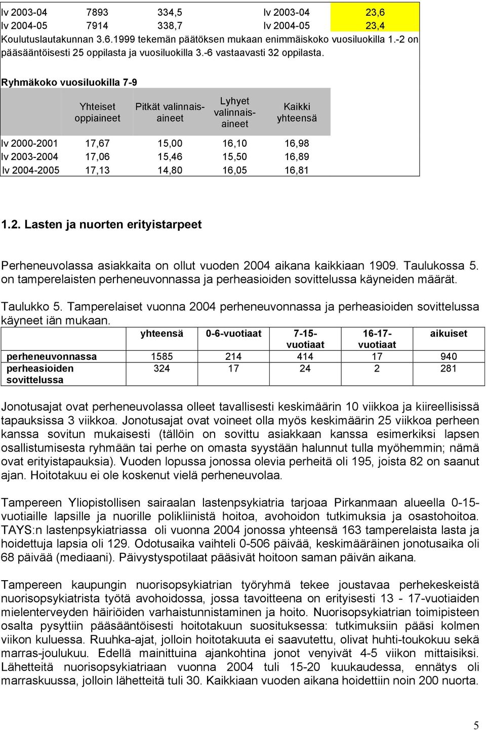 Ryhmäkoko vuosiluokilla 7-9 Yhteiset oppiaineet Pitkät valinnaisaineet Lyhyet valinnaisaineet Kaikki yhteensä lv 2-21 17,67 15, 16,1 16,98 lv 23-24 17,6 15,46 15,5 16,89 lv 24-25 17,13 14,8 16,5