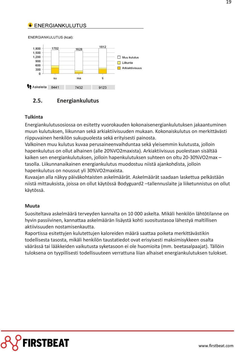 Valkoinen muu kulutus kuvaa perusaineenvaihduntaa sekä yleisemmin kulutusta, jolloin hapenkulutus on ollut alhainen (alle 20%VO2maxista).