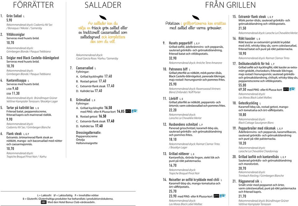 LITEN 9,40 Stor 11,30 Bründlmayer Grüner Veltliner Kamptaler Terrassen / Brooklyn Lager 5. Tartar på kallrökt lax L, G Friterad batat, pepparrotscreme, friterad kapris och marinerad rödlök.