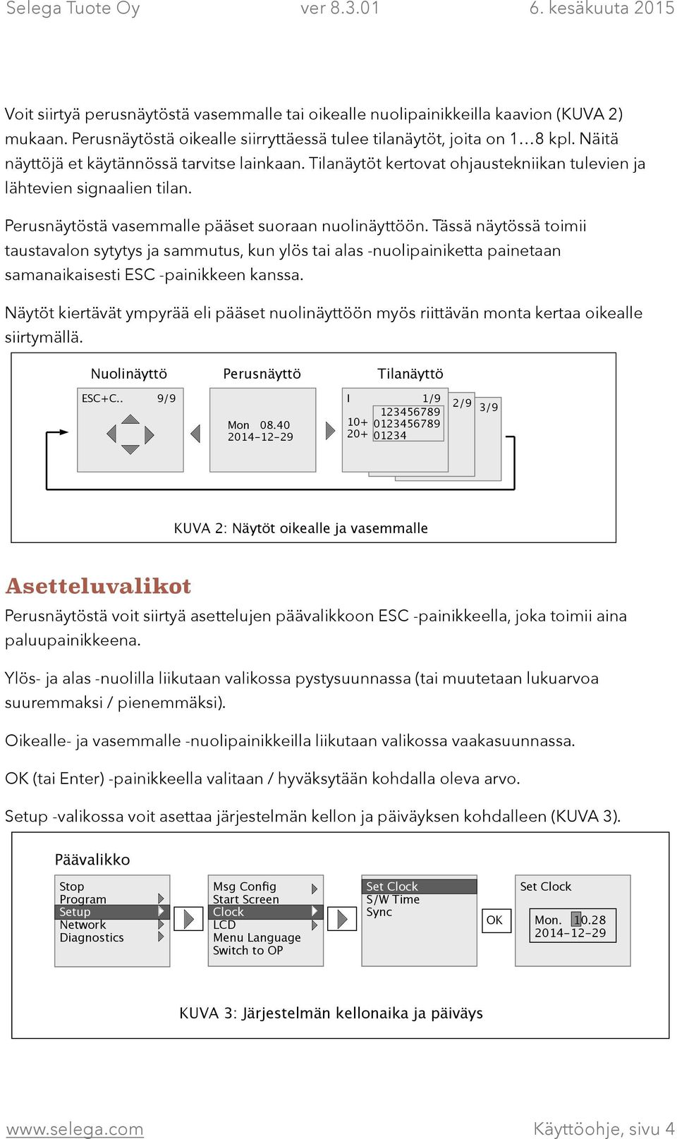 Tässä näytössä toimii taustavalon sytytys ja sammutus, kun ylös tai alas -nuolipainiketta painetaan samanaikaisesti ESC -painikkeen kanssa.