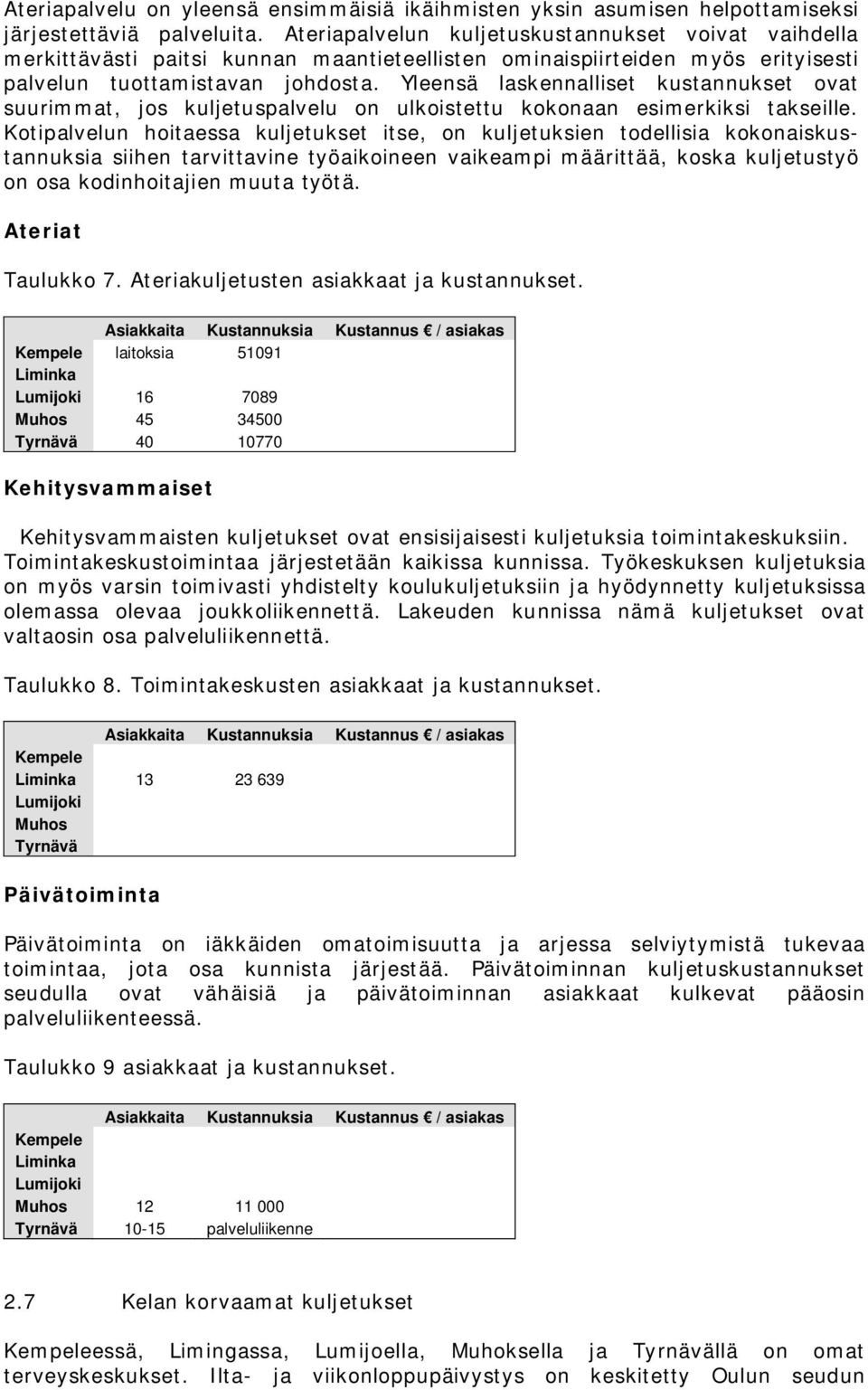 Yleensä laskennalliset kustannukset ovat suurimmat, jos kuljetuspalvelu on ulkoistettu kokonaan esimerkiksi takseille.