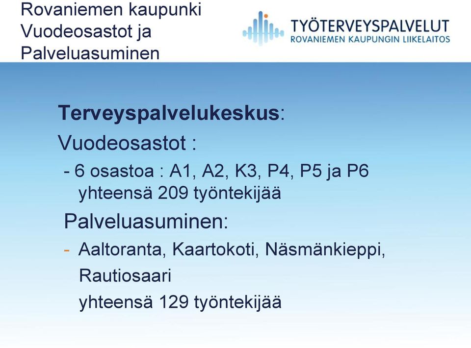 K3, P4, P5 ja P6 yhteensä 209 työntekijää Palveluasuminen: -