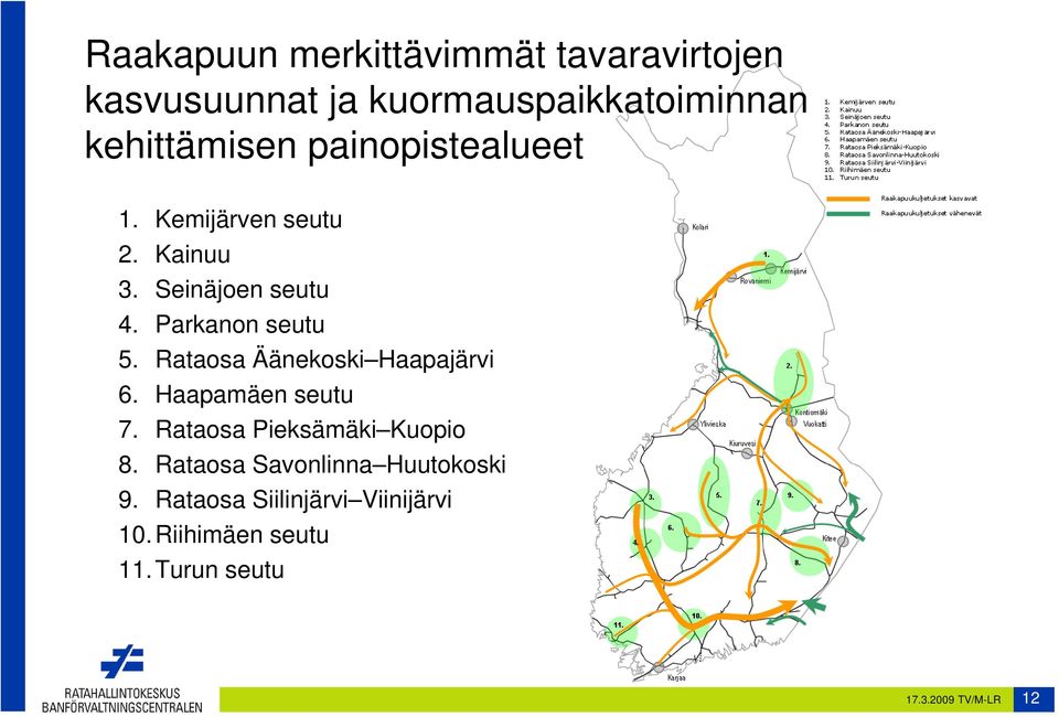 Rataosa Äänekoski Haapajärvi 6. Haapamäen seutu 7. Rataosa Pieksämäki Kuopio 8.