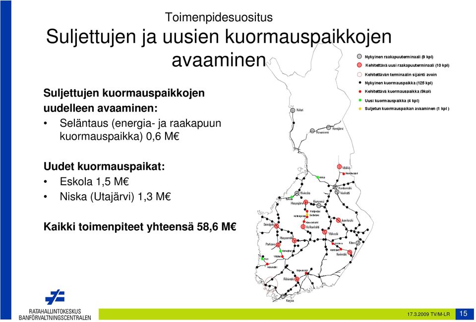 ja raakapuun kuormauspaikka) 0,6 M Uudet kuormauspaikat: Eskola 1,5 M