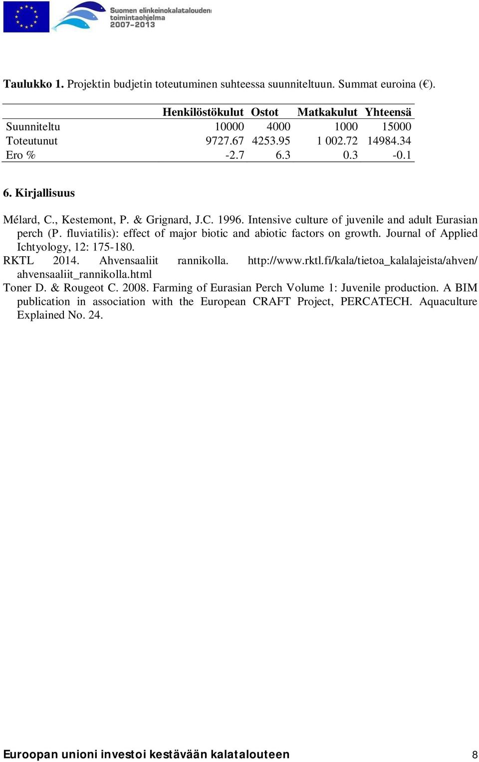 fluviatilis): effect of major biotic and abiotic factors on growth. Journal of Applied Ichtyology, 12: 175-180. RKTL 2014. Ahvensaaliit rannikolla. http://www.rktl.