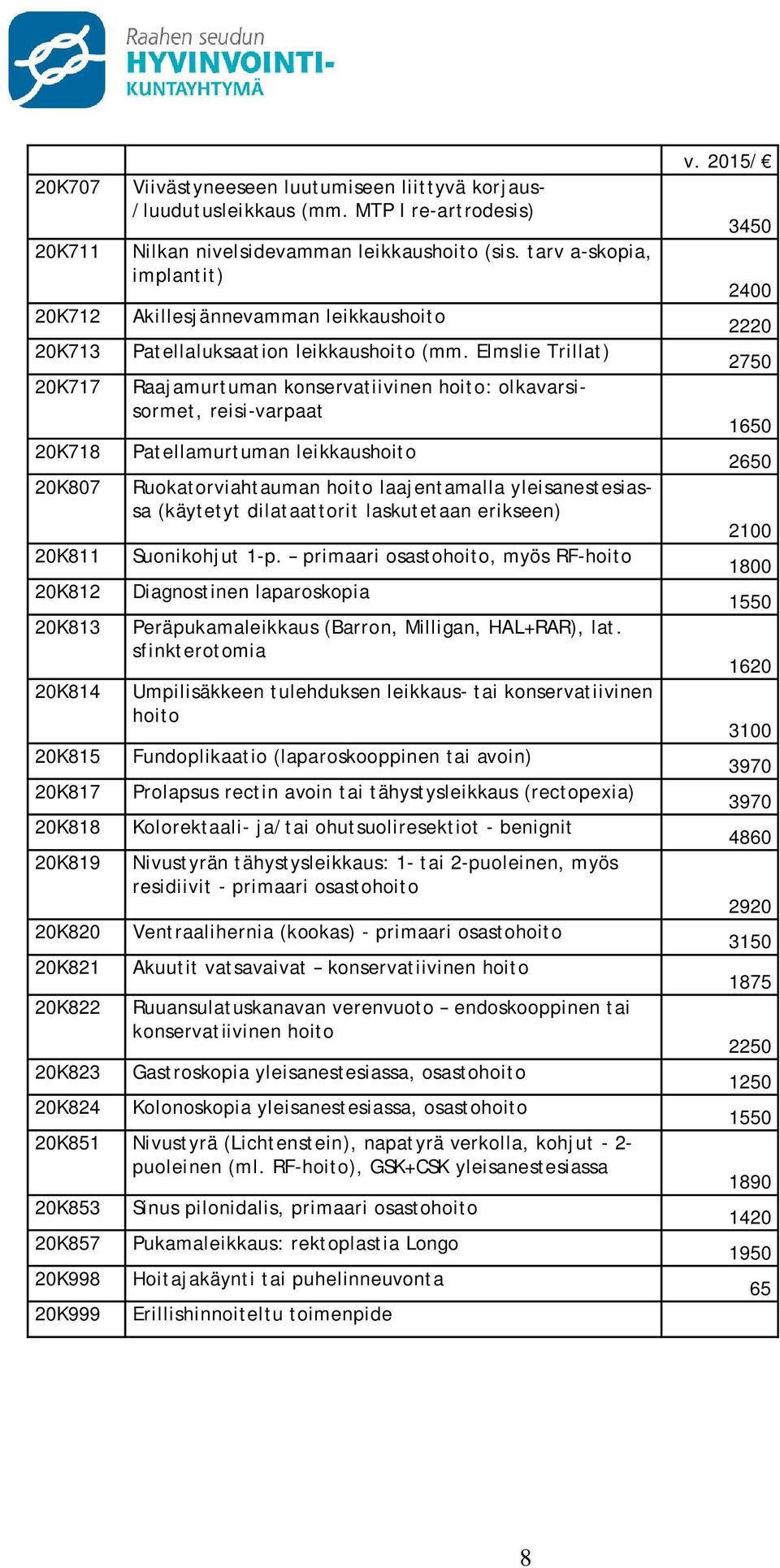 Elmslie Trillat) Raajamurtuman konservatiivinen hoito: olkavarsisormet, reisi-varpaat Patellamurtuman leikkaushoito Ruokatorviahtauman hoito laajentamalla yleisanestesiassa (käytetyt dilataattorit