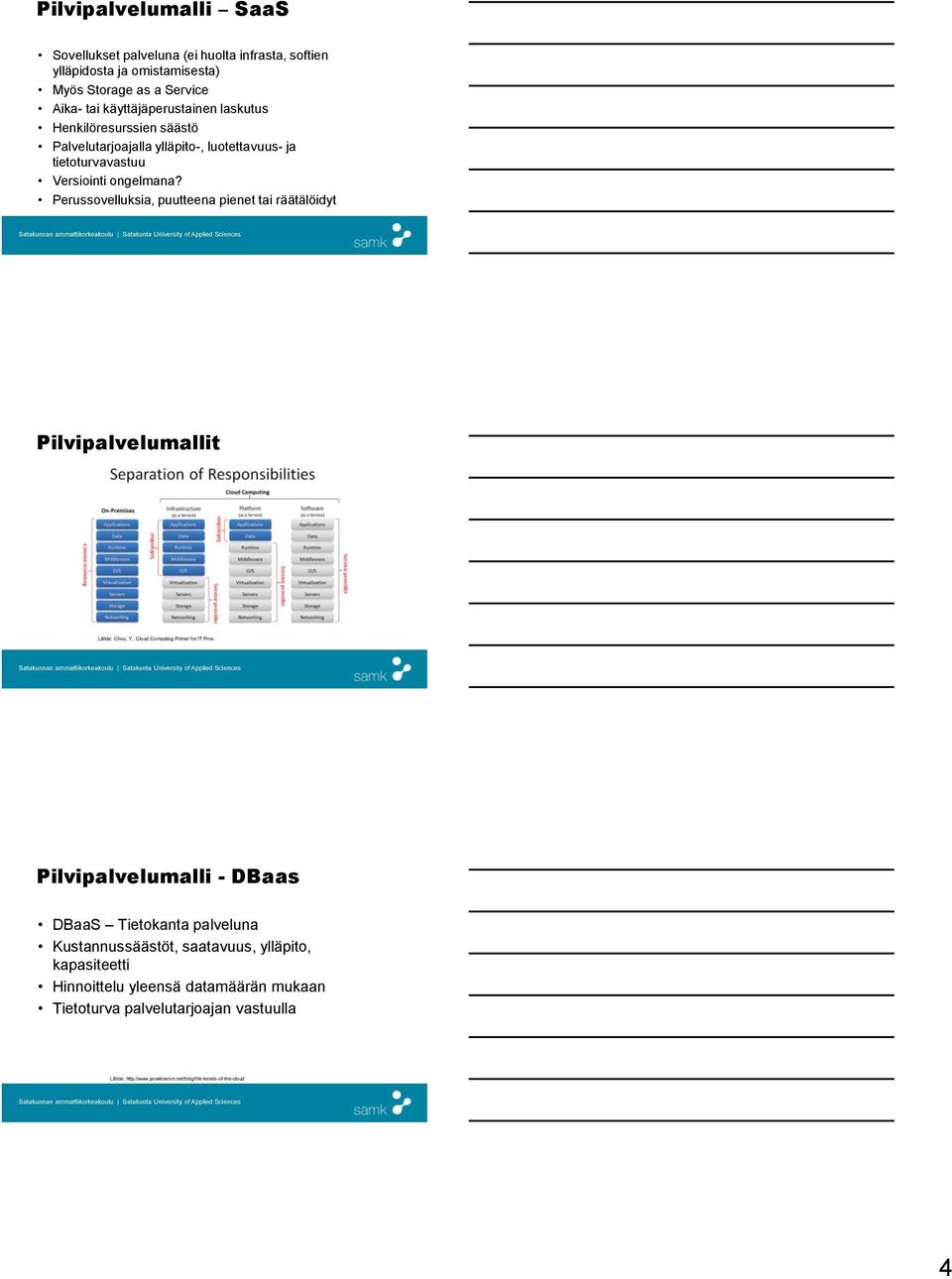 Perussovelluksia, puutteena pienet tai räätälöidyt Pilvipalvelumallit Lähde: Chou, Y., Cloud Computing Primer for IT Pros.