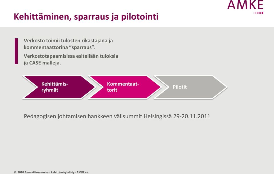 Verkostotapaamisissa esitellään tuloksia ja CASE malleja.