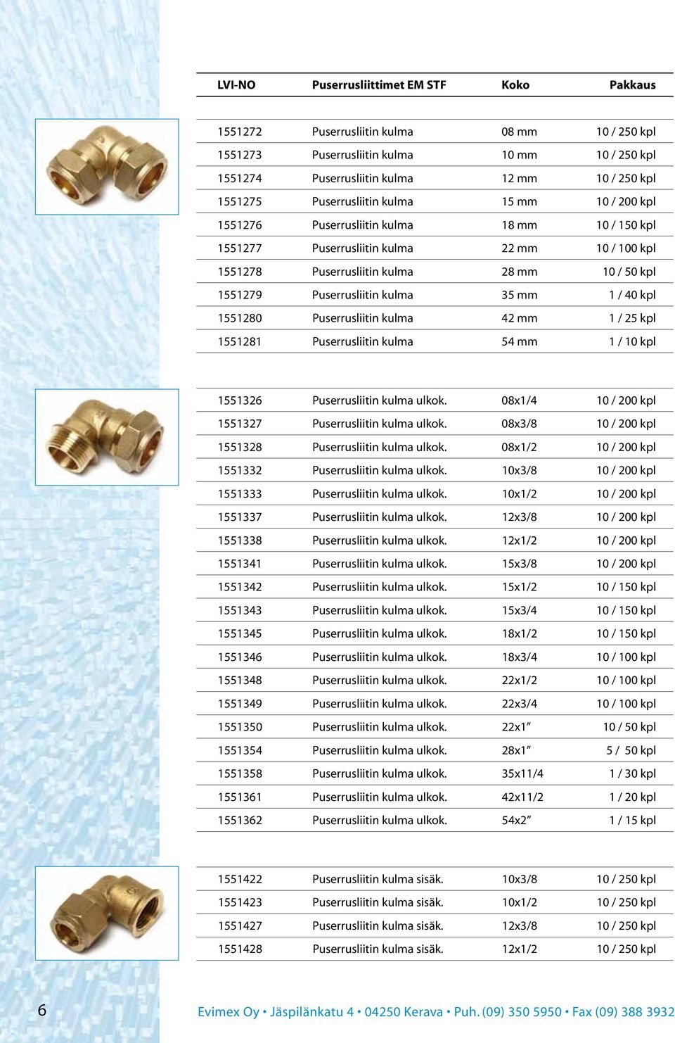 Puserrusliitin kulma 35 mm 1 / 40 kpl 1551280 Puserrusliitin kulma 42 mm 1 / 25 kpl 1551281 Puserrusliitin kulma 54 mm 1 / 10 kpl 1551326 Puserrusliitin kulma ulkok.