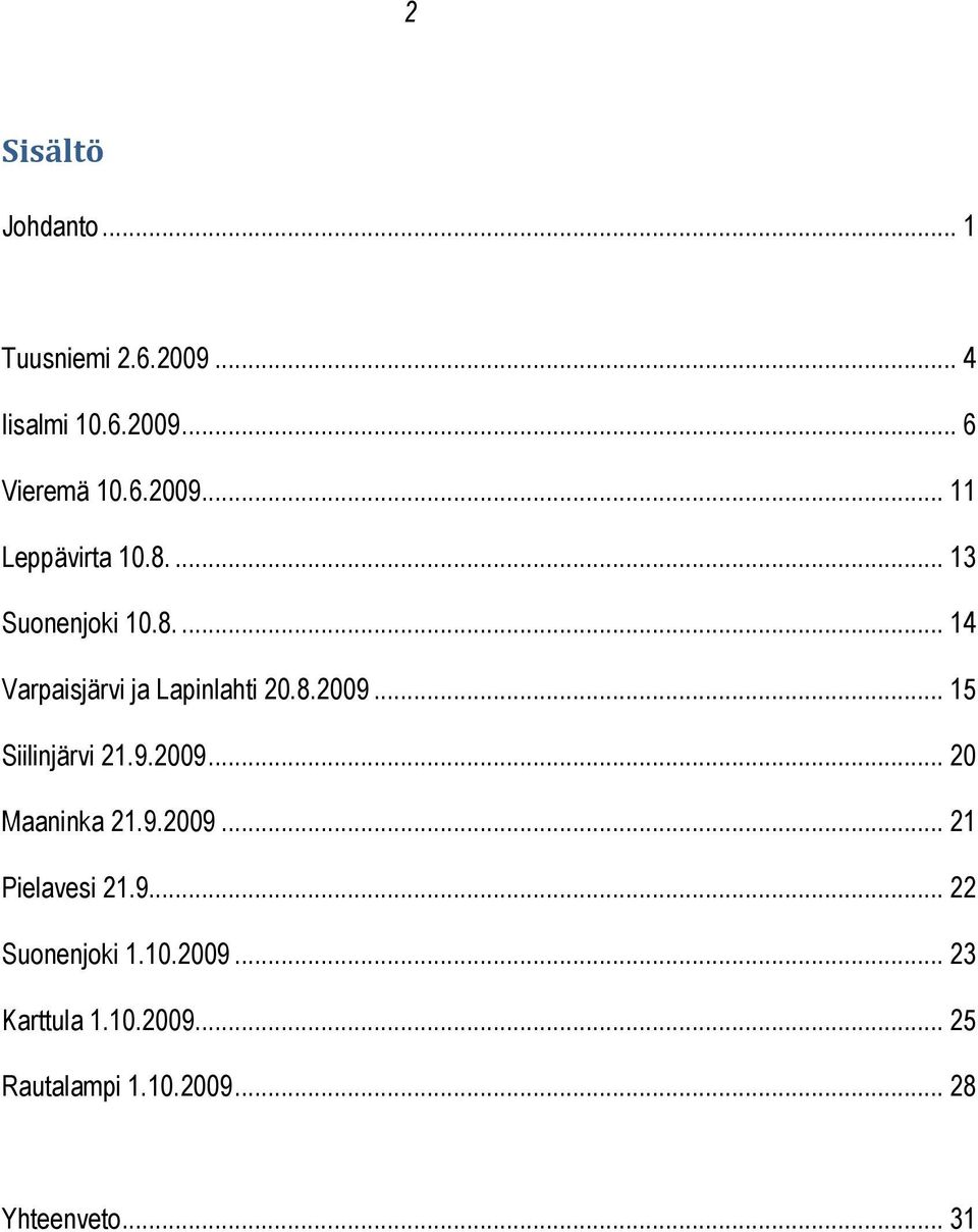 9.2009... 20 Maaninka 21.9.2009... 21 Pielavesi 21.9... 22 Suonenjoki 1.10.2009... 23 Karttula 1.