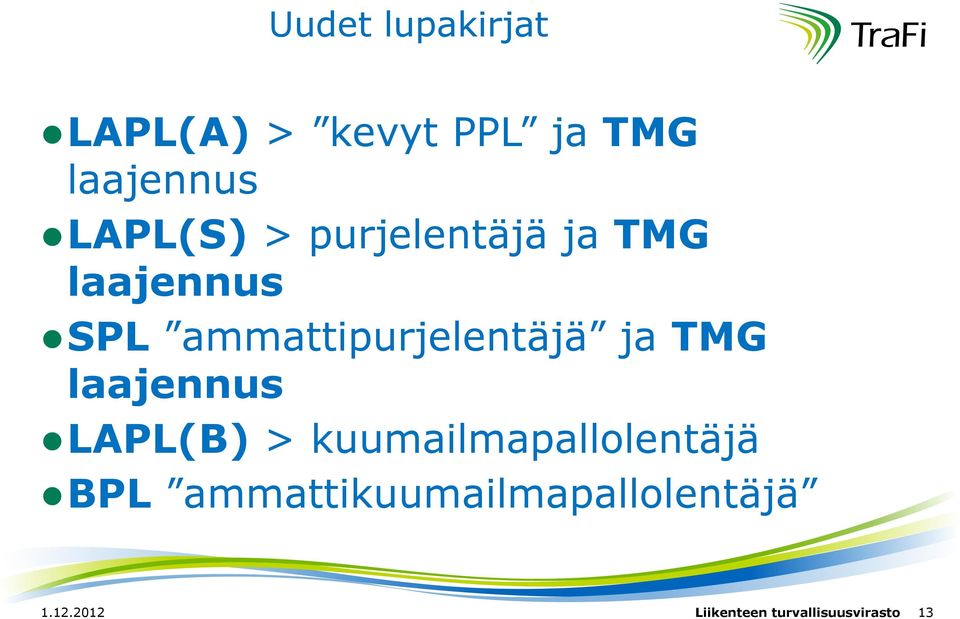 ammattipurjelentäjä ja TMG laajennus LAPL(B) >