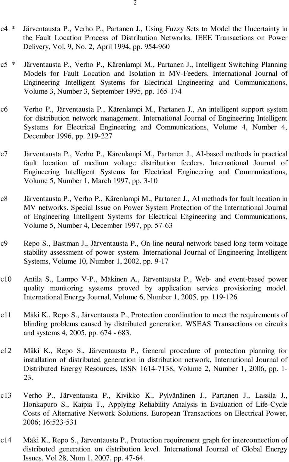 International Journal of Engineering Intelligent Systems for Electrical Engineering and Communications, Volume 3, Number 3, September 1995, pp. 165-174 c6 c7 c8 c9 c10 c11 c12 c13 c14 Verho P.