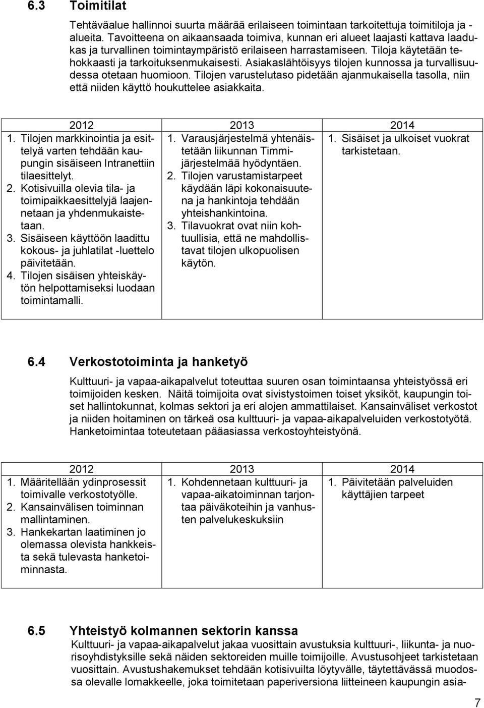 Asiakaslähtöisyys tilojen kunnossa ja turvallisuudessa otetaan huomioon. Tilojen varustelutaso pidetään ajanmukaisella tasolla, niin että niiden käyttö houkuttelee asiakkaita. 1.