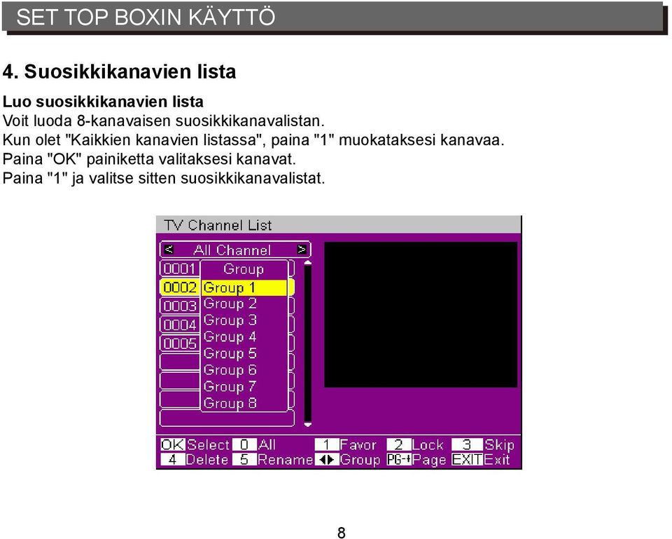 8-kanavaisen suosikkikanavalistan.