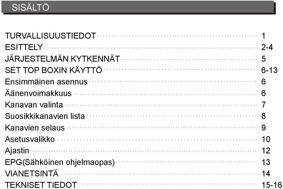 Suosikkikanavien lista Kanavien selaus Asetusvalikko Ajastin