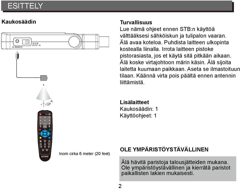 Älä sijoita laitetta kuumaan paikkaan. Aseta se ilmastoituun tilaan. Käännä virta pois päältä ennen antennin liittämistä.