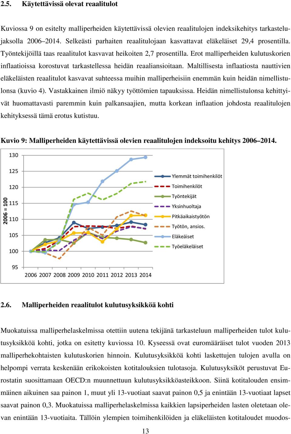 Erot malliperheiden kulutuskorien inflaatioissa korostuvat tarkastellessa heidän reaaliansioitaan.