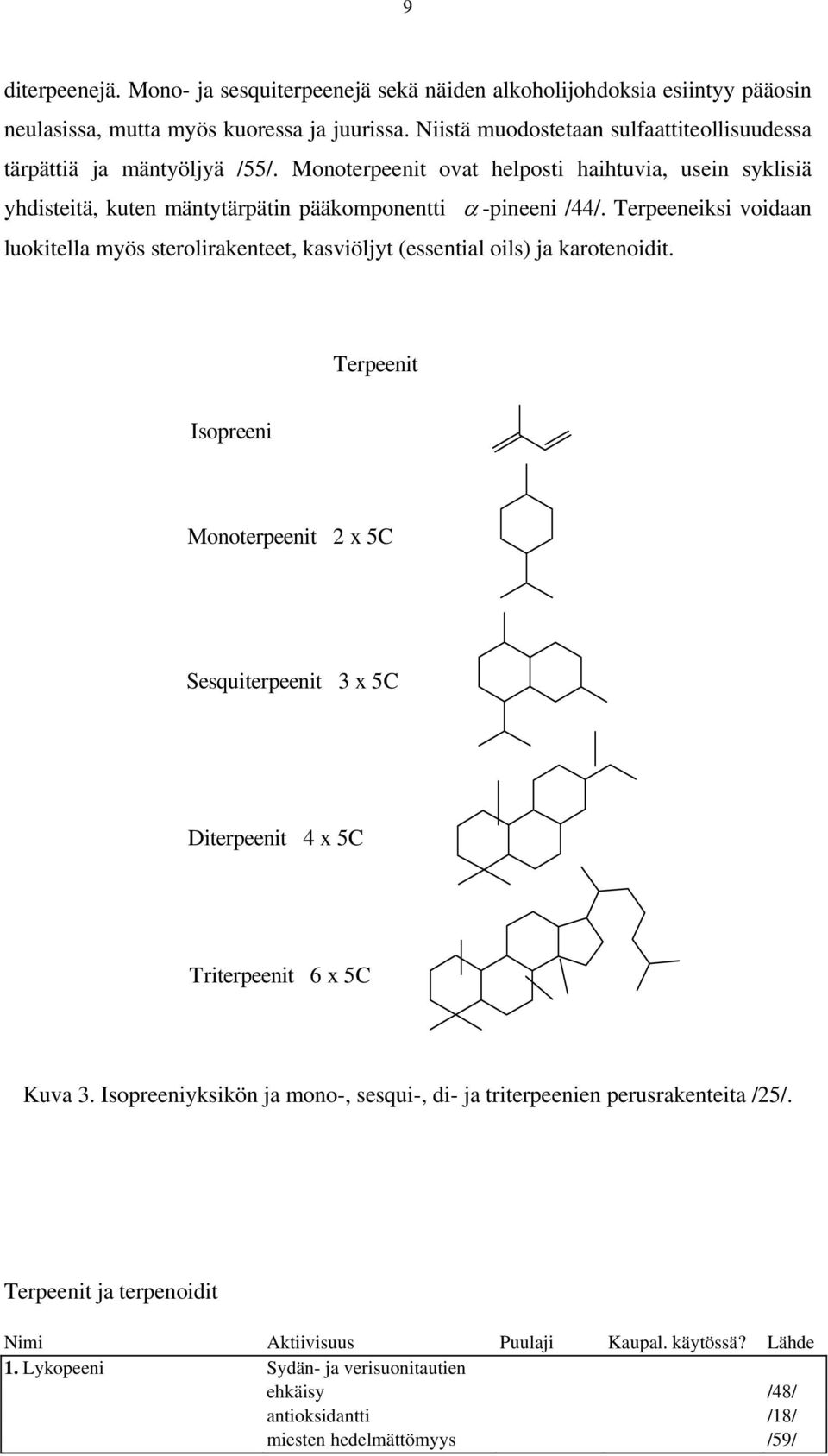 Terpeeneiksi voidaan luokitella myös sterolirakenteet, kasviöljyt (essential oils) ja karotenoidit.