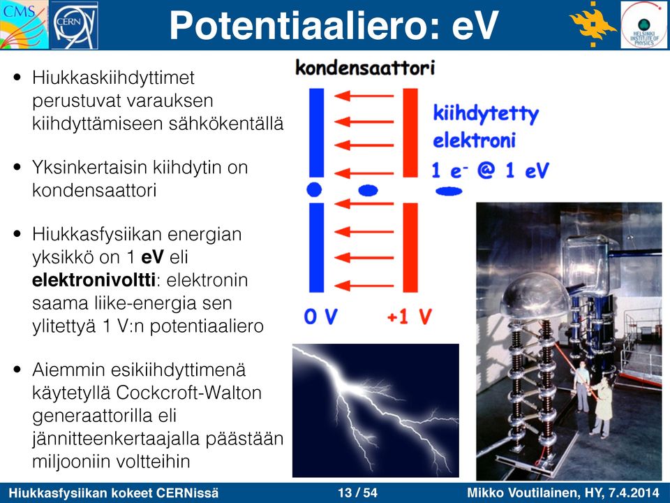 liike-energia sen ylitettyä 1 V:n potentiaaliero Aiemmin esikiihdyttimenä käytetyllä Cockcroft-Walton