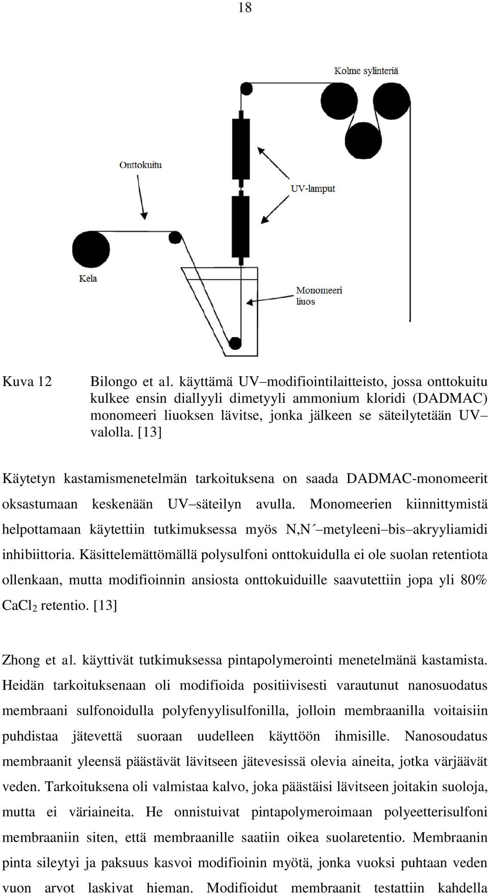 [13] Käytetyn kastamismenetelmän tarkoituksena on saada DADMAC-monomeerit oksastumaan keskenään UV säteilyn avulla.