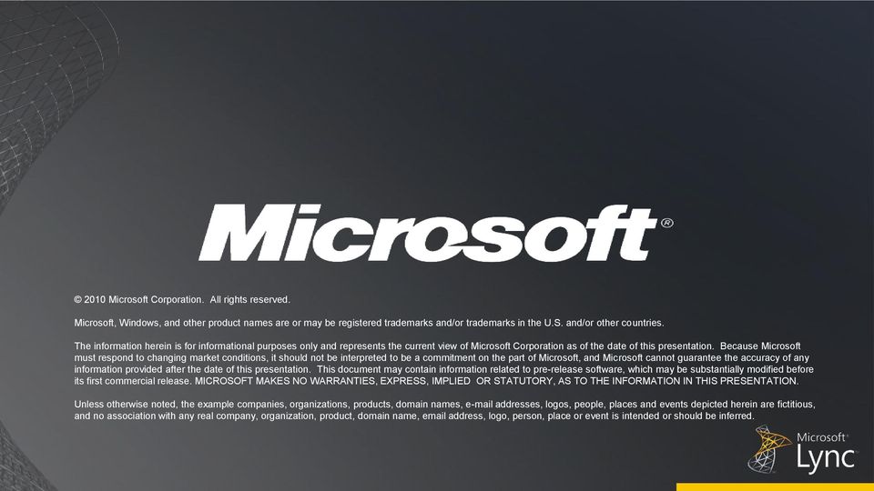 Because Microsoft must respond to changing market conditions, it should not be interpreted to be a commitment on the part of Microsoft, and Microsoft cannot guarantee the accuracy of any information