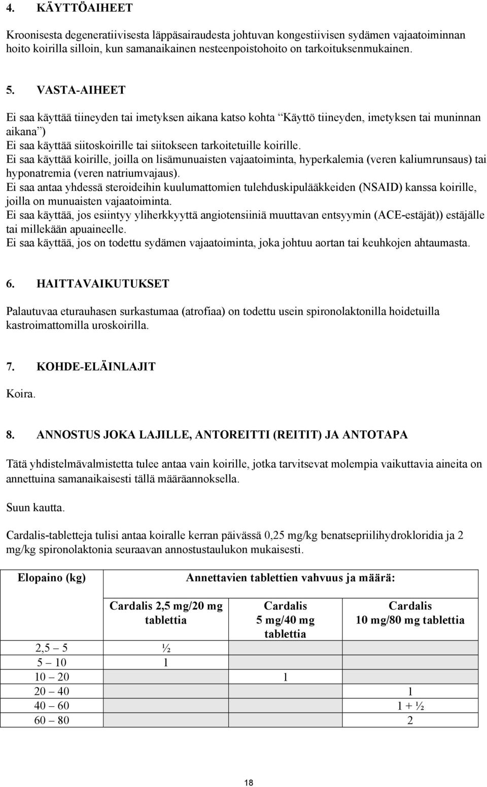 Ei saa käyttää koirille, joilla on lisämunuaisten vajaatoiminta, hyperkalemia (veren kaliumrunsaus) tai hyponatremia (veren natriumvajaus).