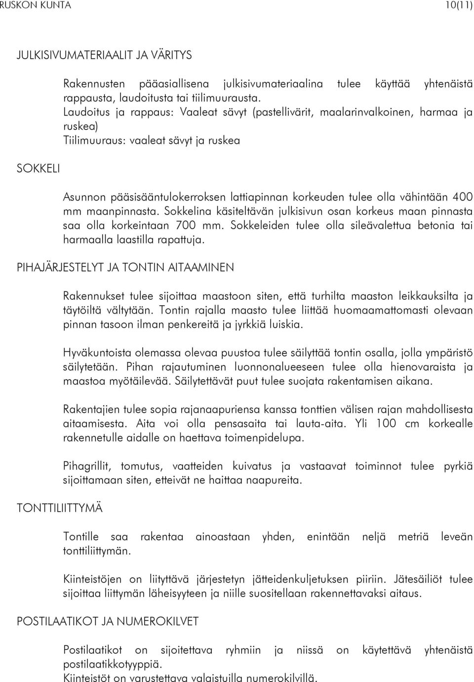 vähintään 400 mm maanpinnasta. Sokkelina käsiteltävän julkisivun osan korkeus maan pinnasta saa olla korkeintaan 700 mm. Sokkeleiden tulee olla sileävalettua betonia tai harmaalla laastilla rapattuja.